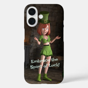 Coques iPhone 16 Leprechaun Toon Girl à côté du pot d'or