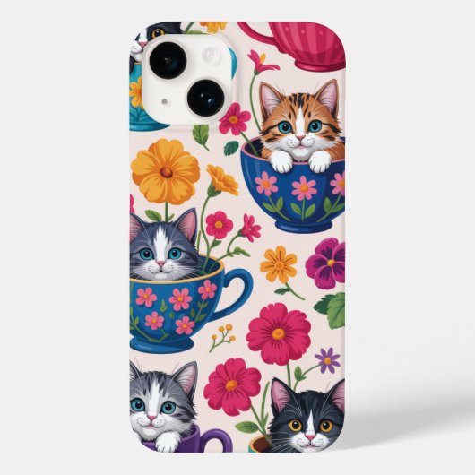 Coques Case-Mate iPhone Les chatons et fleurs en tasse (Verso)