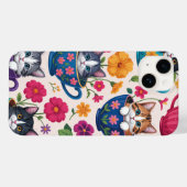 Coques Case-Mate iPhone Les chatons et fleurs en tasse (Verso (horizontal))