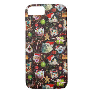 Coque iPhone 7 Les chats de Noël dans la galaxie de l'espace