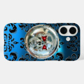 Coques Case-Mate iPhone LES ÉQUILIBRES NOIR AQUA BLEU DAMASK GEM Sapphire (Verso (horizontal))