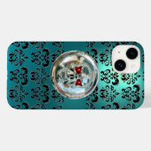 COQUES Case-Mate iPhone LES ÉQUILIBRÉS NOIR BLEU TURQUOISE BLEU DAMASK FLO (Verso (horizontal))