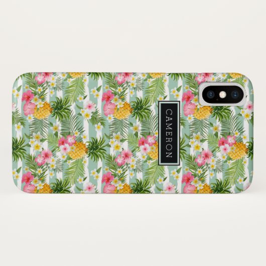 Coques Case-Mate iPhone Les fleurs et les rayures de Teal d'ananas | (Dos (Horizontal))