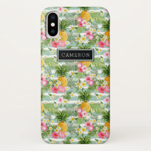 Coque iPhone X Les fleurs et les rayures de Teal d'ananas  