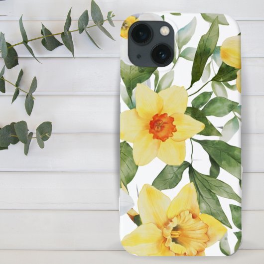 Coques Case-Mate iPhone Les jonquilles florales jaunes, blanches et vertes