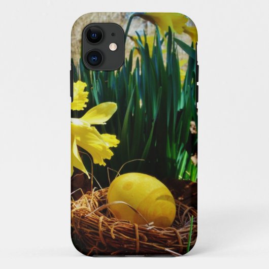 Coques Case-Mate iPhone Les jonquilles jaunes et un oeuf de Pâques jaune (Dos)