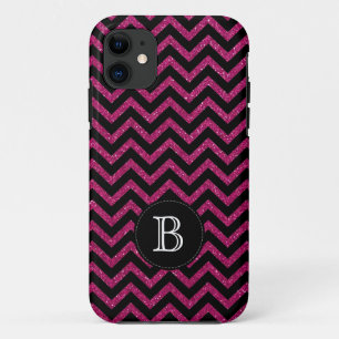 Coque iPhone 11 Les parties scintillantes Chevron rose noir