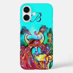 COQUES iPhone 16  LES PEACOQUES DANS LE MONOGRAMME AMOUREUX