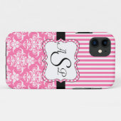 Coques Case-Mate iPhone Les rayures roses de damassé ont personnalisé le (Dos (Horizontal))