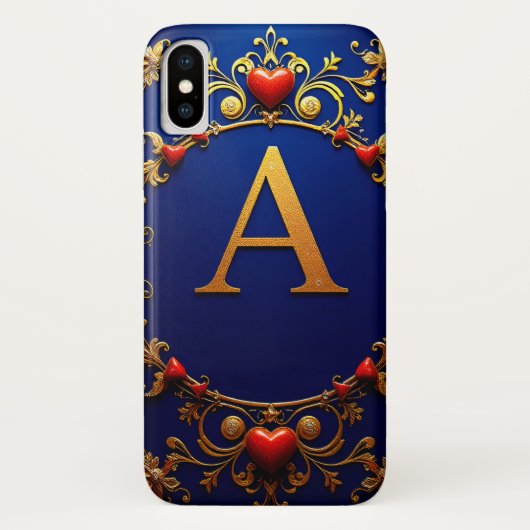 Coques Case-Mate iPhone Lettre A dorée élégante entourée de cœurs (Dos)