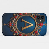 Coques Case-Mate iPhone Lettre A dorée élégante entourée de cœurs (Dos (Horizontal))