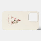 Coques Case-Mate iPhone Lettre « A » Monogramme Or Rose Floral Ivoire (Verso (horizontal))