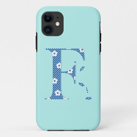 Coques Case-Mate iPhone lettre à motifs fleur F(bleu & points) Coque-Mate (Dos)