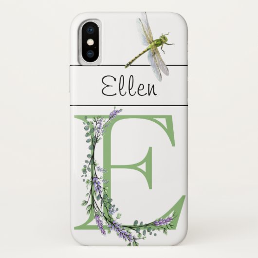 Coques Case-Mate iPhone Lettre alphabétique E Lavender Eucalyptus Dragonfl (Dos)