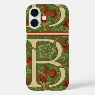 Coques iPhone 16 Lettre B à monogramme de William Morris Fleurs Rou