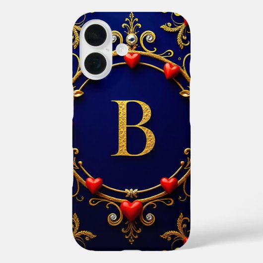 Coques Case-Mate iPhone Lettre B dorée élégante entourée de cœurs (Verso)