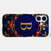 Coques Case-Mate iPhone Lettre B dorée élégante entourée de cœurs (Verso (horizontal))