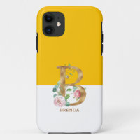 Lettre B monogramme or fleurs roses