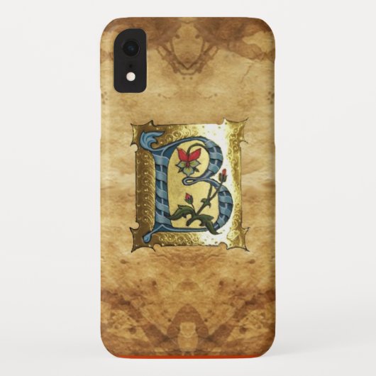 COQUES Case-Mate iPhone LETTRE BLEUE OR B AVEC MONOGRAM FLEURS (Dos)