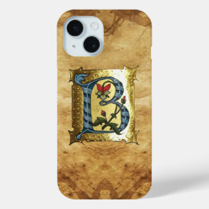 COQUE POUR iPhone 15 LETTRE BLEUE OR B AVEC MONOGRAM FLEURS