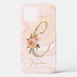 Case-Mate iPhone Case Lettre C Monogramme Gold Script Aquarelle Florale