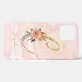 Coques Case-Mate iPhone Lettre C Monogramme or Script Aquarelle Florale (Verso (horizontal))