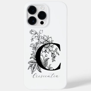 Coque Pour Pour iPhone 14 Pro Max Lettre C Nom Monogramme Floral Botanique