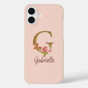 Coques iPhone 16 Plus Lettre de nom personnalisée G Roses roses blush en