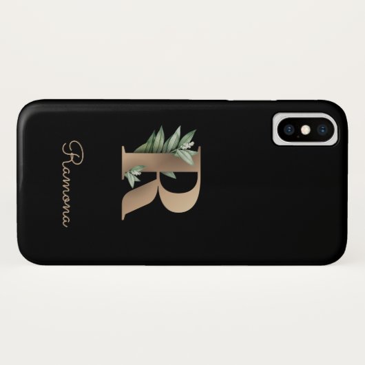 Coques Case-Mate iPhone LETTRE D'OR MONOGRAPHIQUE BOtanique Élégante R (Dos (Horizontal))