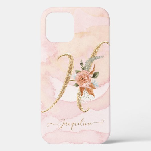 Coques Case-Mate iPhone Lettre H Gold Script Monogramme Aquarelle Florale (Verso)