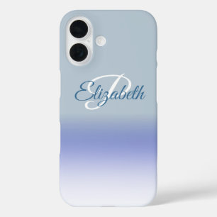 Coques iPhone 16 Lettre initiale Ombre Blue Pastel Monogramme