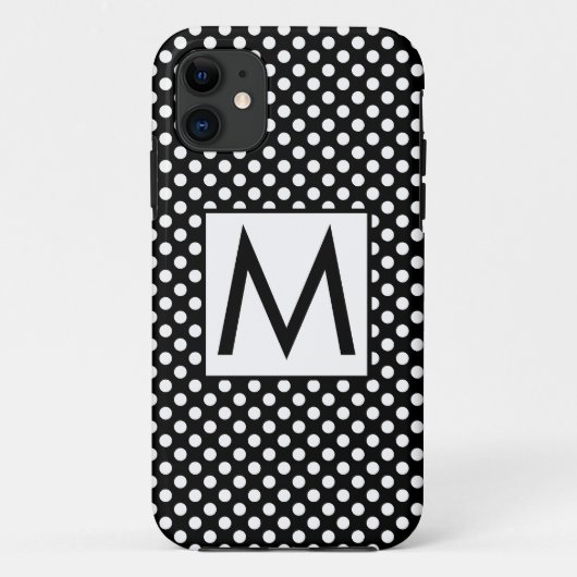 Coques Case-Mate iPhone LETTRE INITIALE Pois NOIRE BLANCHE (Dos)