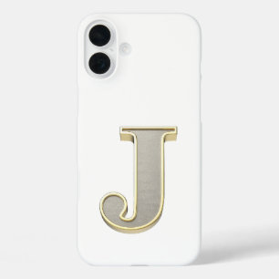Coques iPhone 16 Plus Lettre J avec une finition argent métallisé brilla