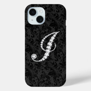 Coque Pour iPhone 15 Lettre J en diamants