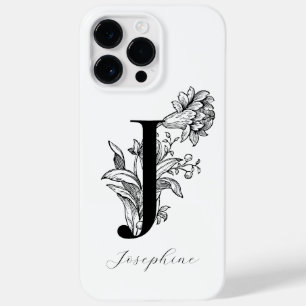 Coque Pour Pour iPhone 14 Pro Max Lettre J Monogramme Floral Botanique Nom