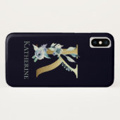 Coques Case-Mate iPhone Lettre K Monogramme Doré Fleur Bleu Marine Nom (Dos (Horizontal))