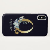 Coques Case-Mate iPhone Lettre monogramme or Q Marine bleu Nom floral (Dos (Horizontal))
