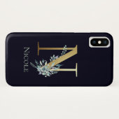 Coques Case-Mate iPhone LETTRE MONOGRAPHIQUE D'OR N marine Bleu Nom floral (Dos (Horizontal))