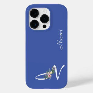 Coque Pour iPhone 14 Pro LETTRE MONOGRAPHIQUE Florale M Cadeau de retraite