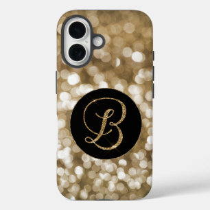 Coques iPhone 16 LETTRE Parties scintillant or Dreamy Bokeh B Monog