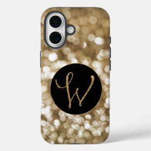 Coques iPhone 16 LETTRE Parties scintillant or Dreamy Bokeh W Monog