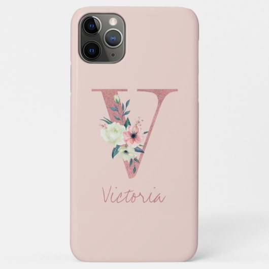 Coques Case-Mate iPhone Lettre Parties scintillant rose monogramme V rose  (Dos)