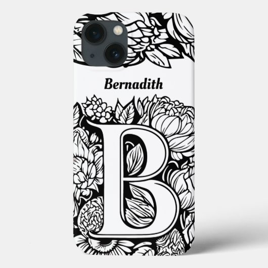 Coques Case-Mate iPhone Lettre personnalisée B Fleurs de tatouage noir bla (Verso)