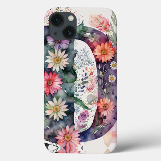 Coques Case-Mate iPhone Lettre personnalisée D Elégante aquarelle florale (Verso)