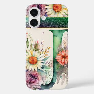 Coques iPhone 16 Lettre personnalisée J Elégante aquarelle florale