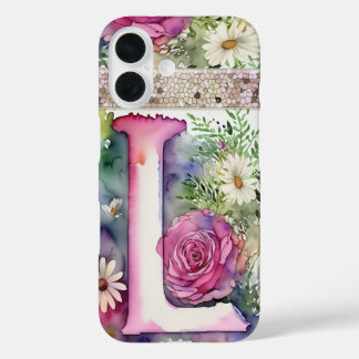 Coques iPhone 16 Lettre personnalisée L Elégante aquarelle florale