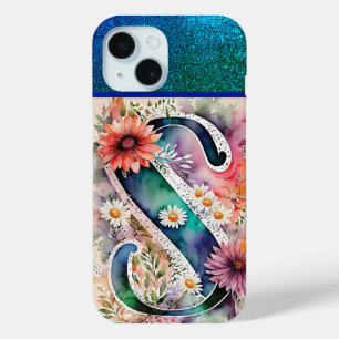 Coque Pour iPhone 15 LETTRE PERSONNALISÉE S Elégante Aquarelle Florale