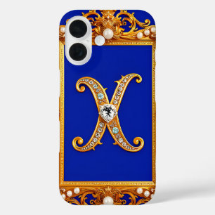Coques iPhone 16 Lettre X dorée ornée de bijoux