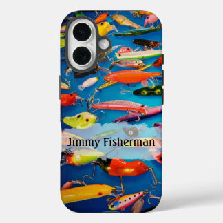 Coques iPhone 16 Leurres de pêche colorés - Personnaliser le nom