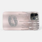 Coques Case-Mate iPhone Lèvres argent rose givré pailleté diamant goutte s (Dos (Horizontal))